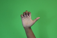 E extended thumb- E hand, thumb extended to the side